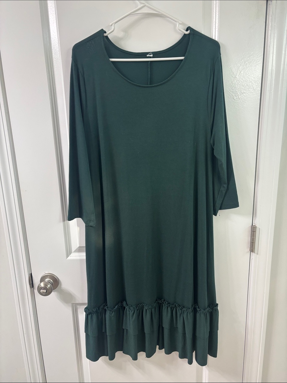 Women’s Forest Green Midi Ruffle-Hem Dress